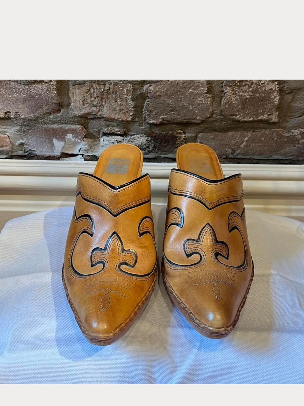 Frye Leather Slip-On Western Mules